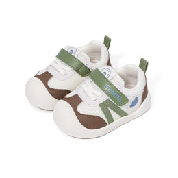 Green EBMINI AERO baby sneakers, front three-quarter pair view
