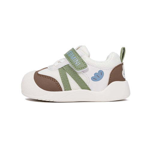 Green EBMINI AERO baby sneaker, side view showing hook-and-loop strap