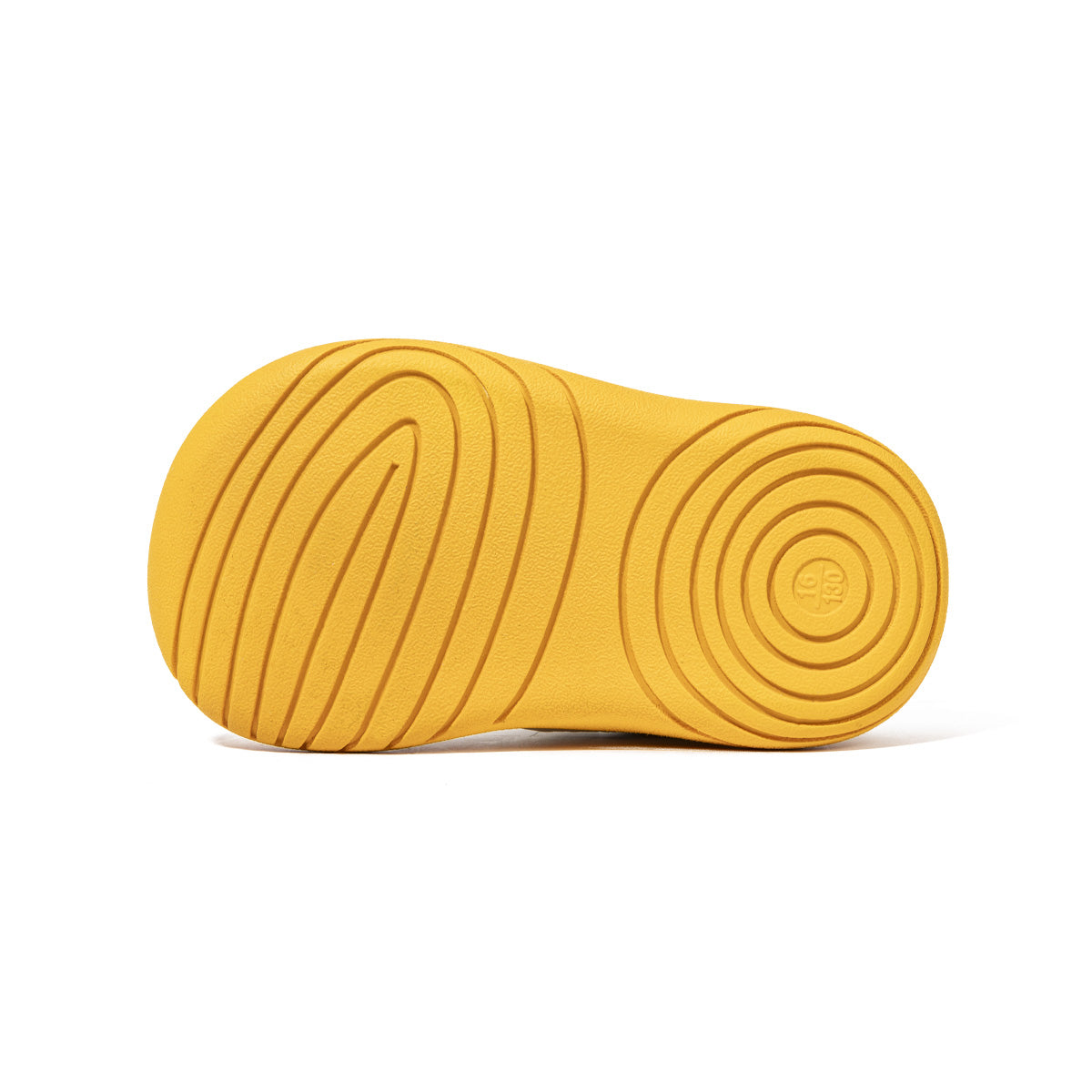 Yellow EBMINI AERO rubber outsole showing circular tread pattern