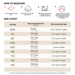 EBMINI APEX size chart for US sizes 6.5C to 13C