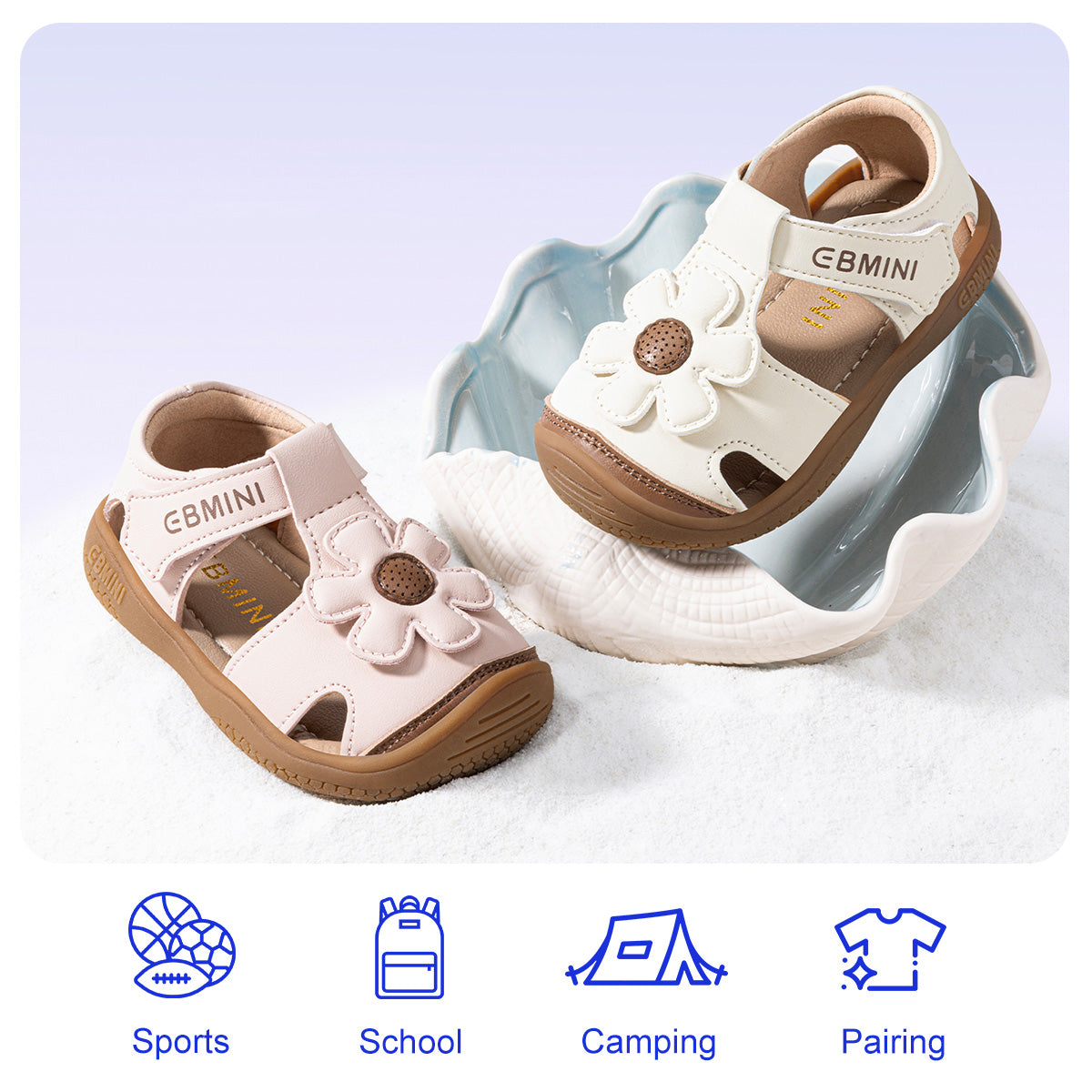 EBMINI BLOOM pink and white flower sandals for girls