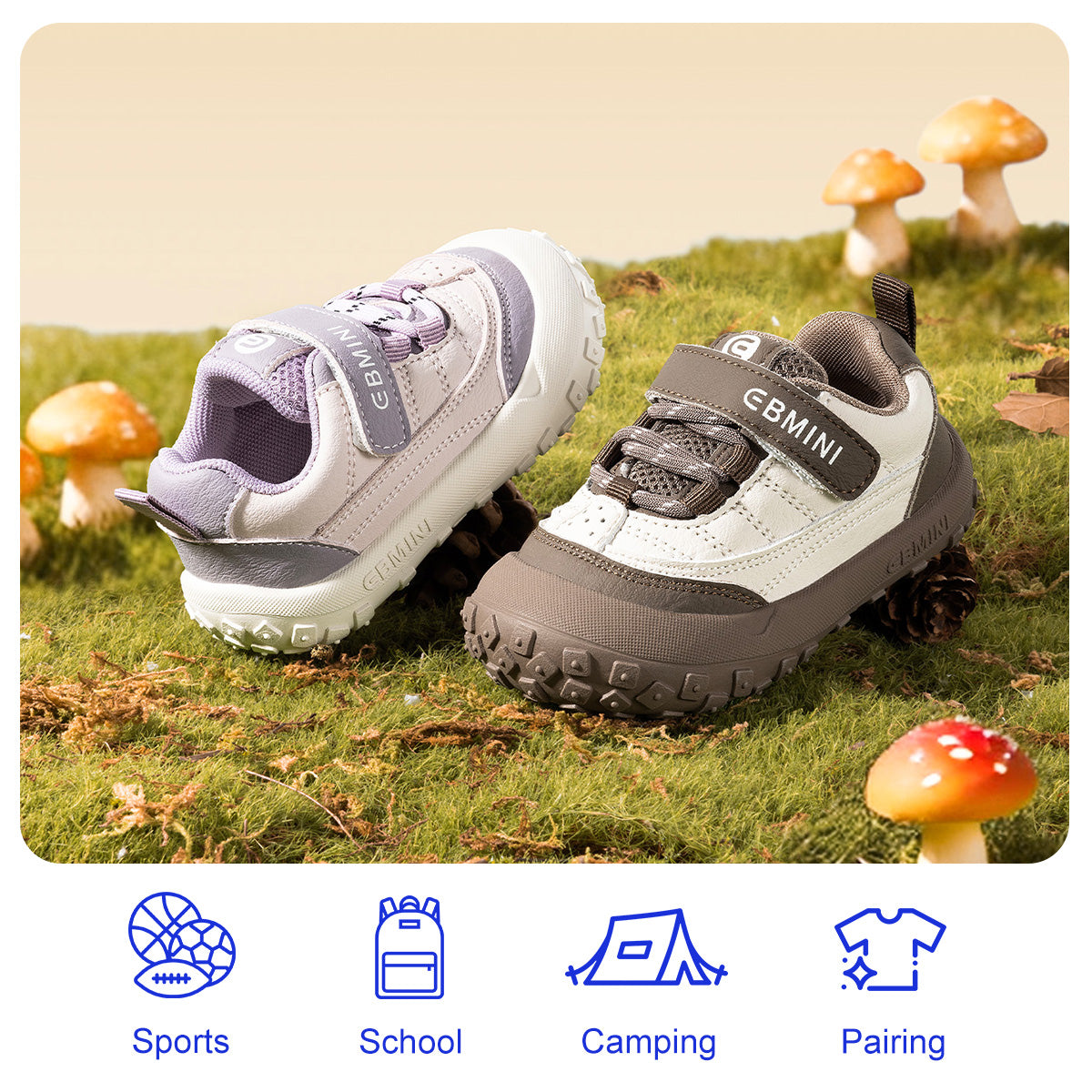 EBMINI BREEZE brown and purple toddler sneakers for school and outdoor play