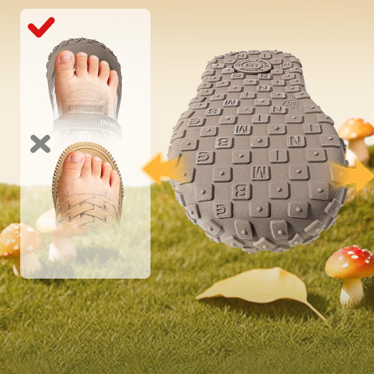 EBMINI BREEZE wide toe space and textured outsole comparison