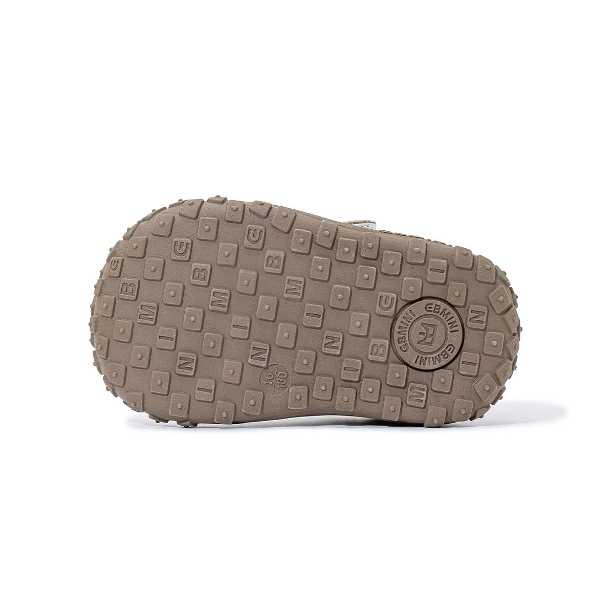 Bottom view of EBMINI BREEZE grippy segmented rubber outsole