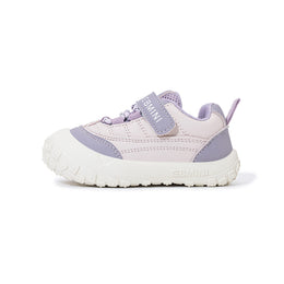 Side view of purple EBMINI BREEZE toddler sneaker with hook-and-loop strap