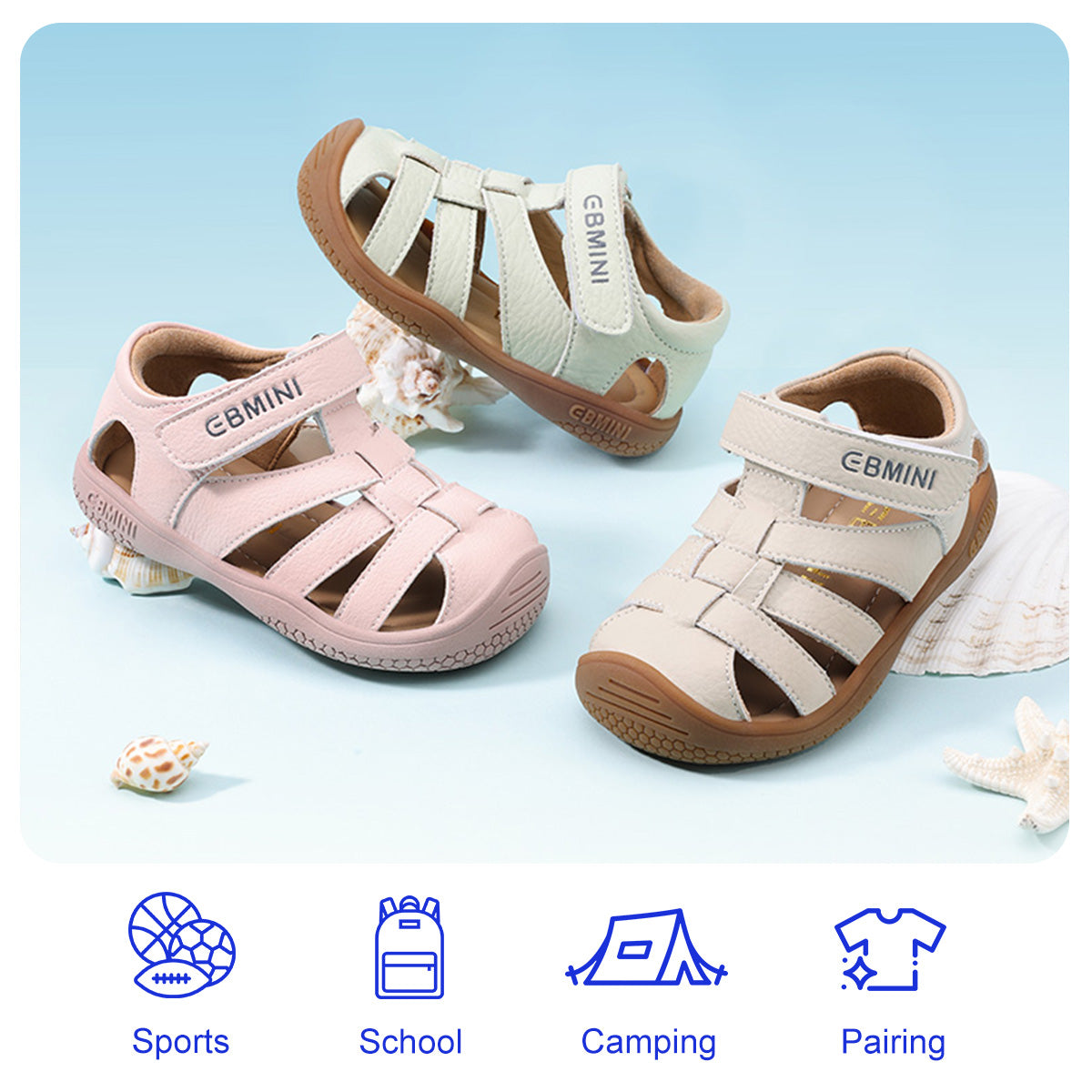EBMINI COVE beige green and pink toddler sandals