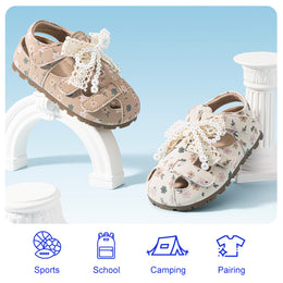 EBMINI DAISY white floral sandals with pearl accents for girls