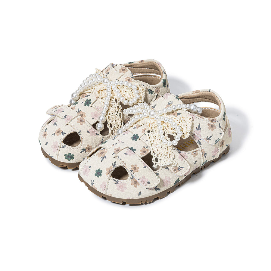 EBMINI DAISY barefoot toddler sandals with floral bow and lace details