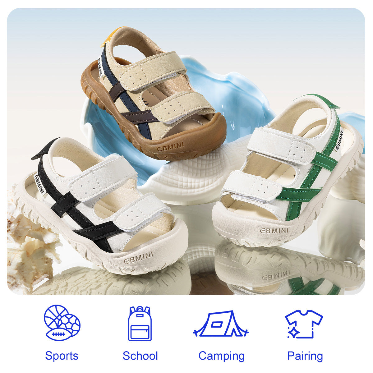 EBMINI DASH black brown and green colorblock sandals
