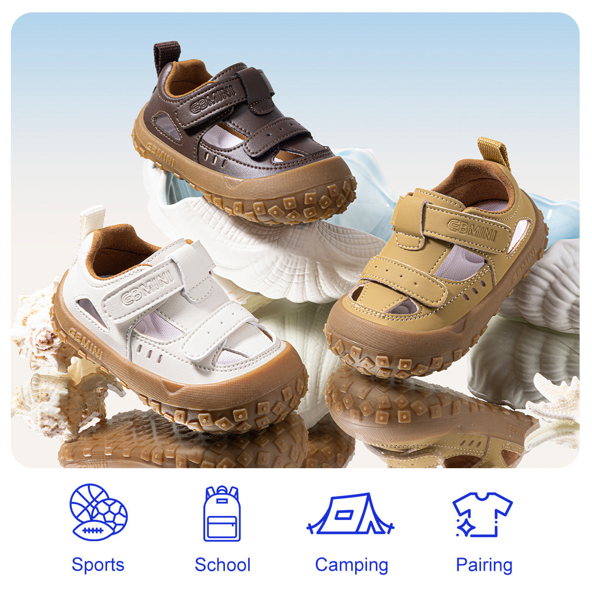 EBMINI DUNE camel khaki and white toddler sandals