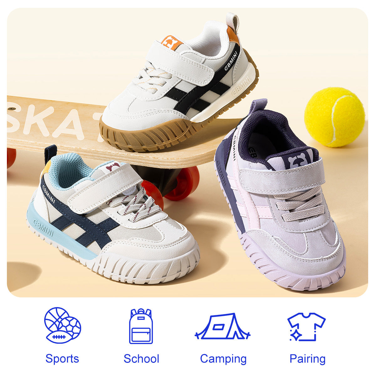 EBMINI DUO retro stripe barefoot toddler sneakers product view 6