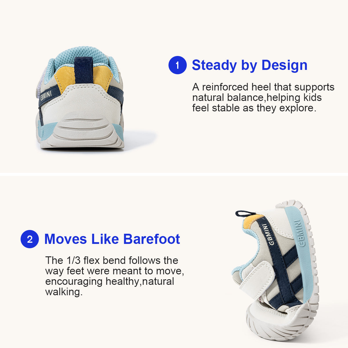 EBMINI DUO retro stripe barefoot toddler sneakers product view 7