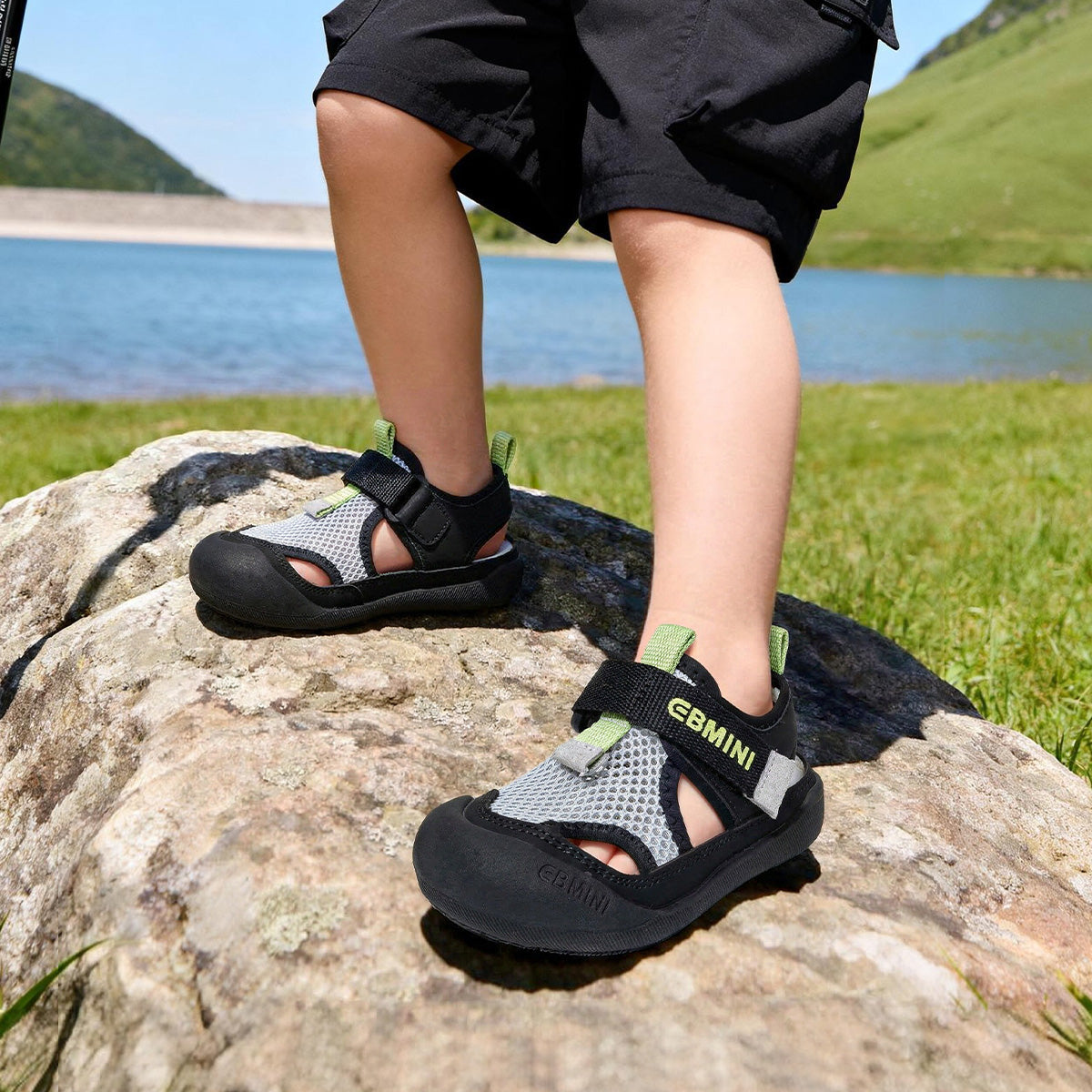 EBMINI FLARE black green and orange colorblock sandals