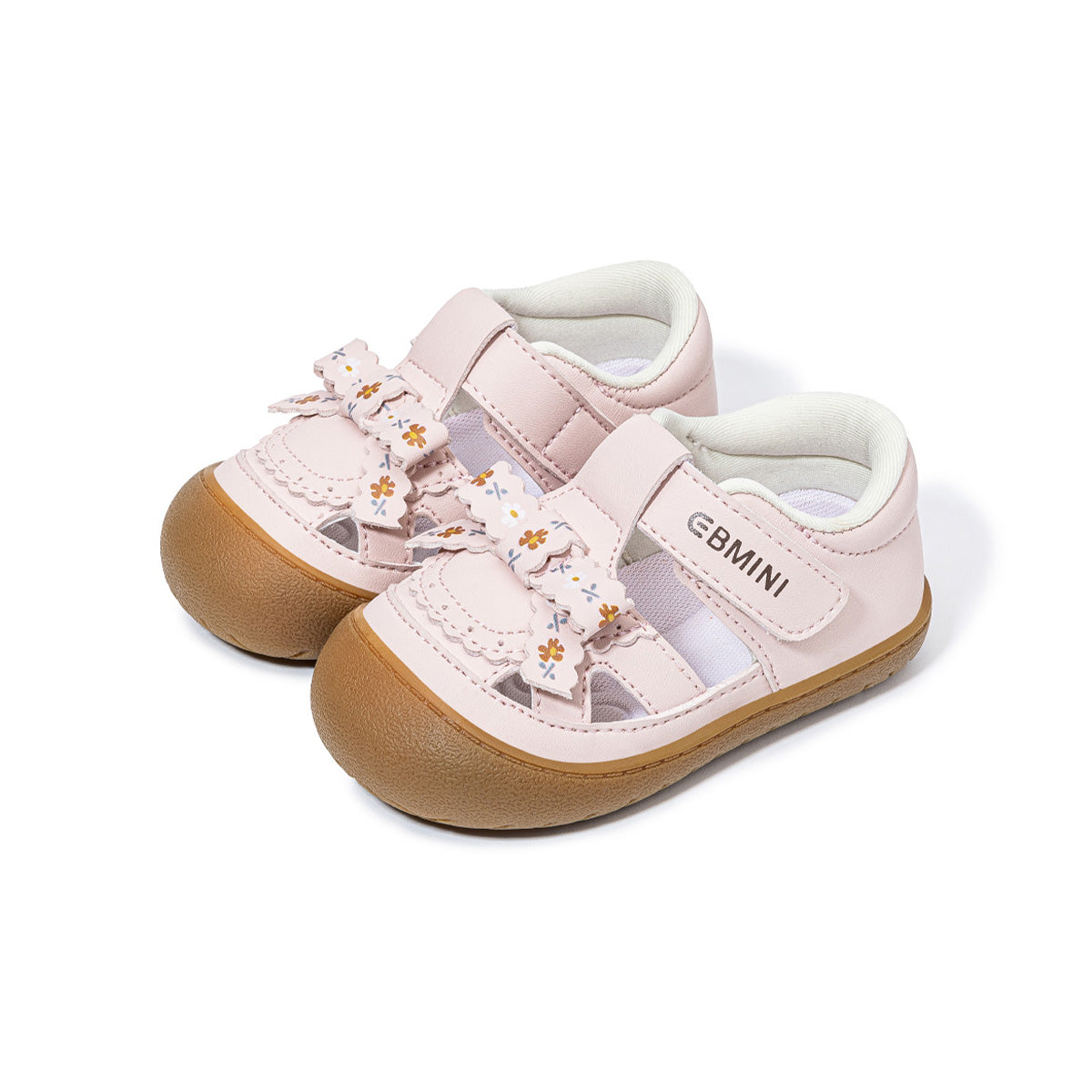 EBMINI GRACE barefoot toddler sandals with floral bow and scalloped details