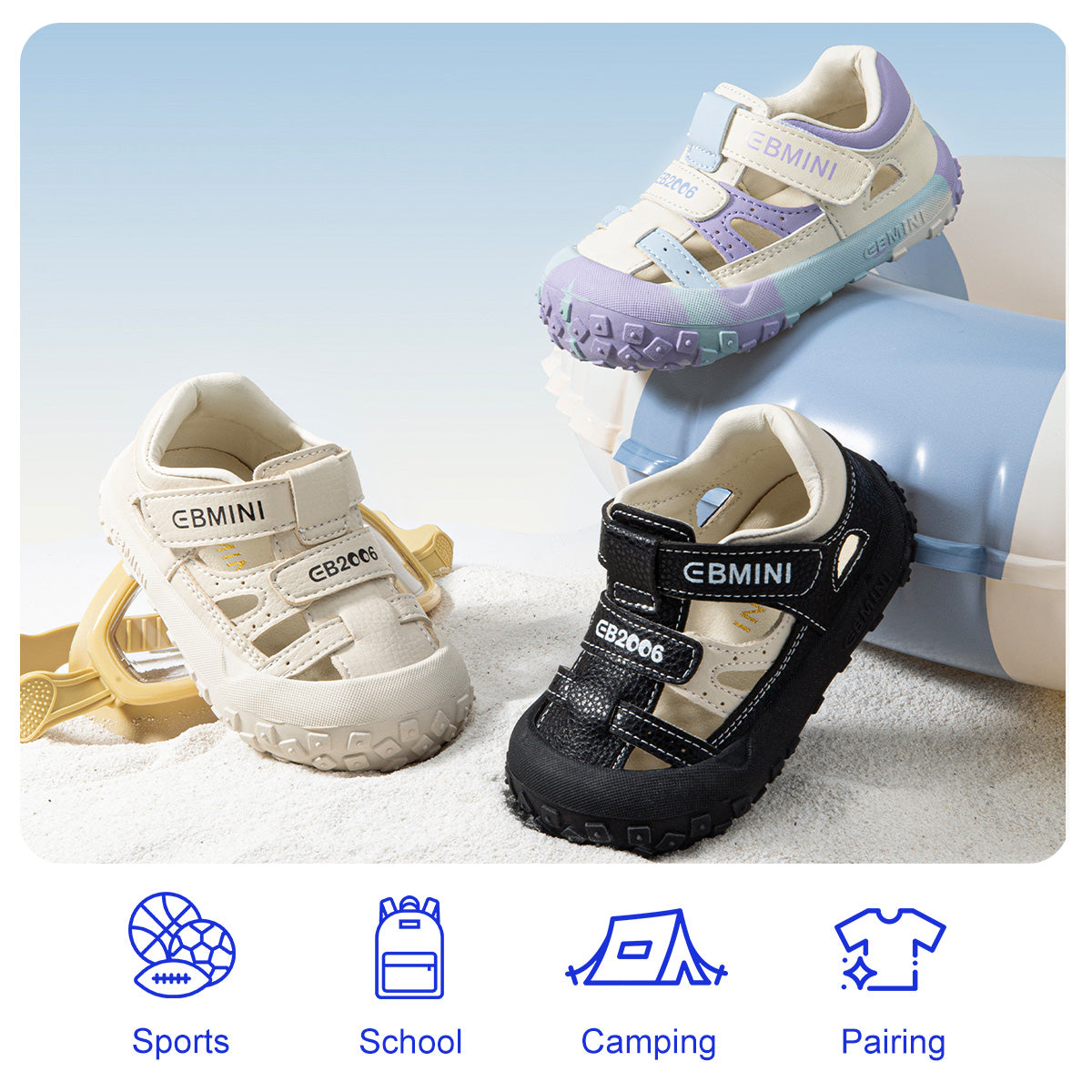 EBMINI GRID easy-on sandals with dual adjustable straps