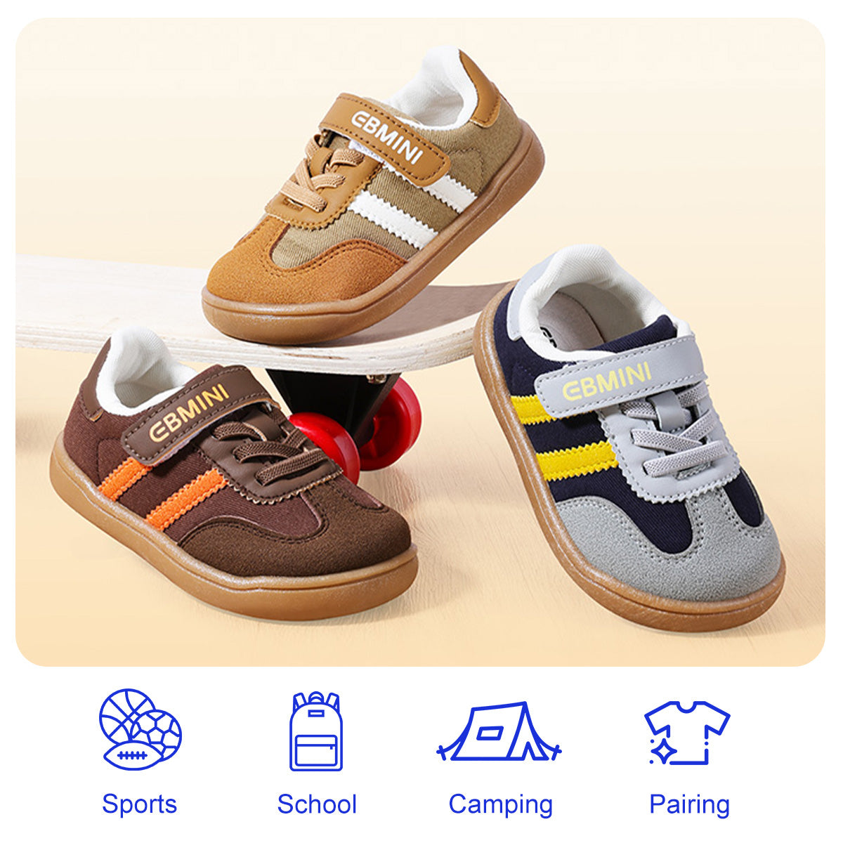 EBMINI GROOVE brown blue and tawny retro toddler sneaker colors
