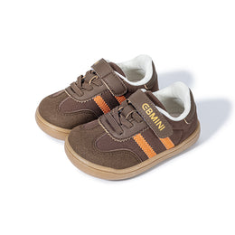 Pair of brown EBMINI GROOVE retro barefoot toddler sneakers