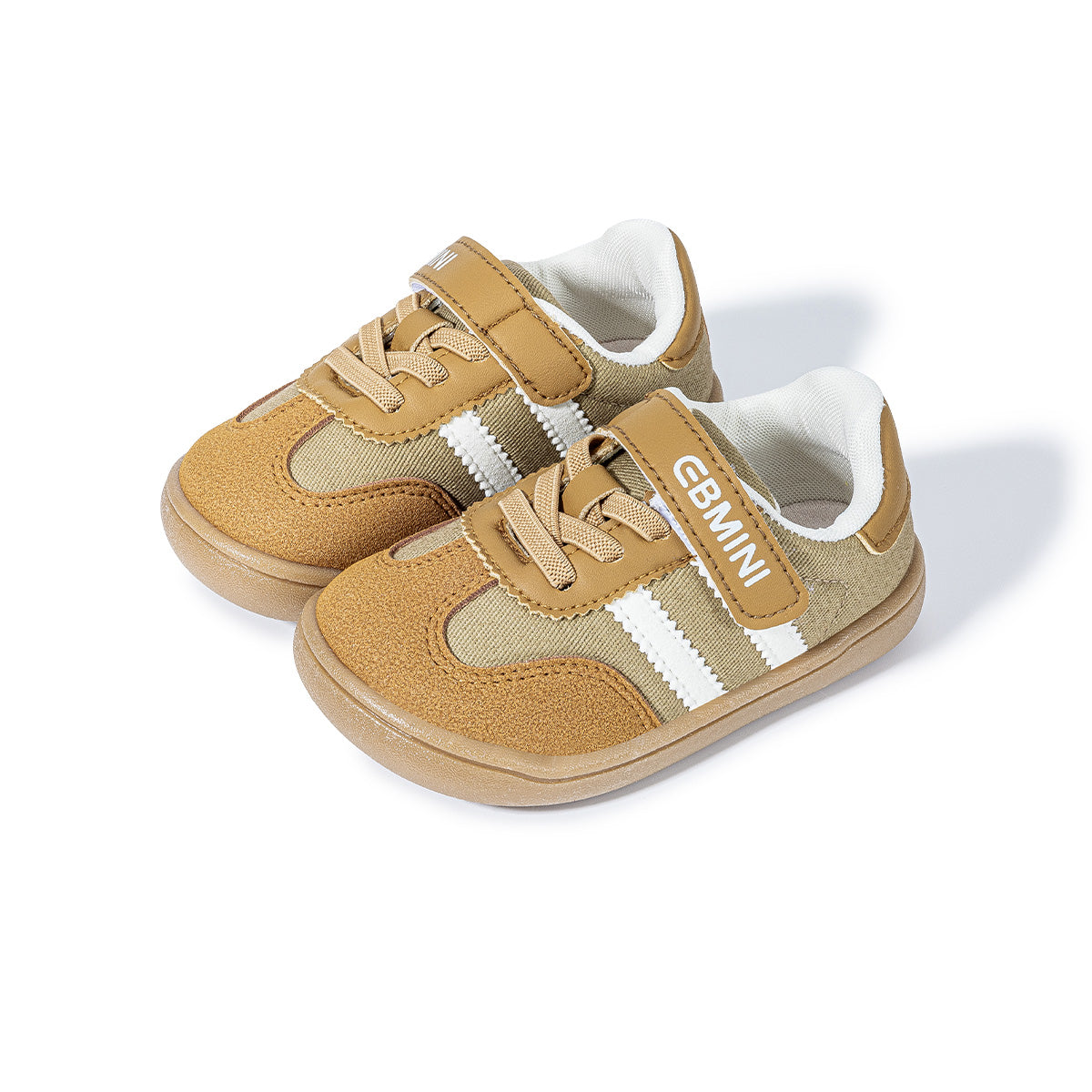 Pair of tawny EBMINI GROOVE toddler sneakers with easy strap