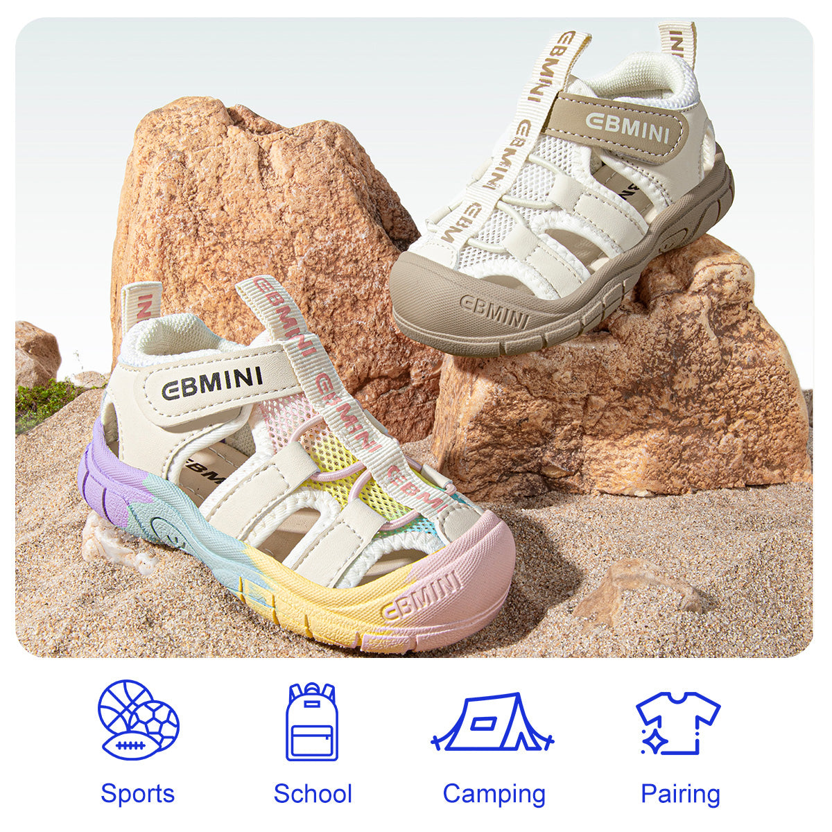 EBMINI HALO rainbow colorblock sandals for active toddlers