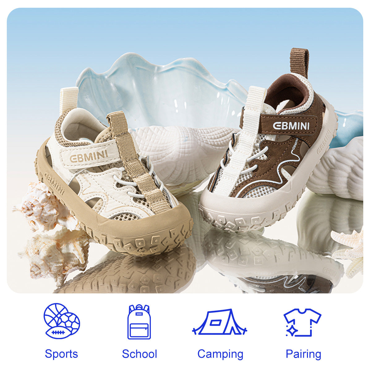 EBMINI HIVE easy-on sandals with bungee laces and a secure strap