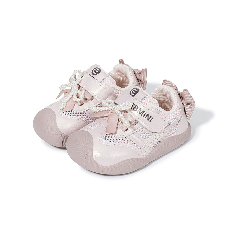 EBMINI IVORY barefoot toddler sneakers with a satin bow design