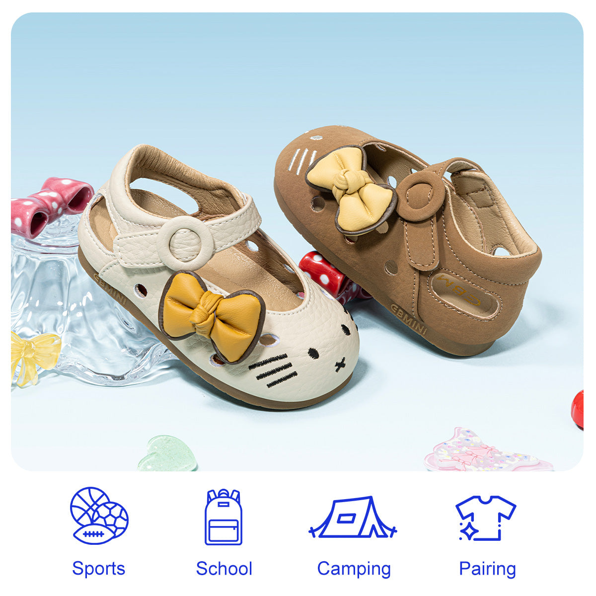 EBMINI KITTY white and brown girls sandals with bow details