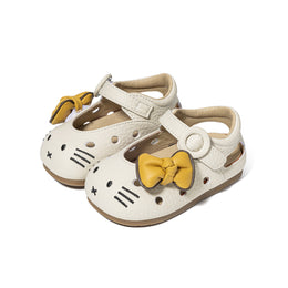 EBMINI KITTY barefoot toddler sandals with cat embroidery and a bow