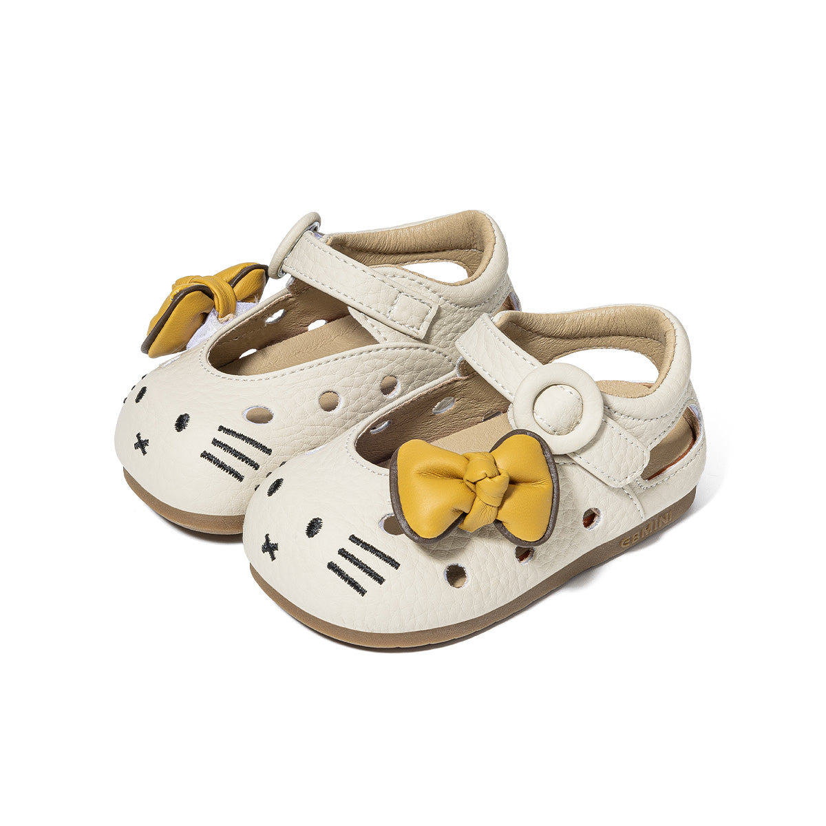 EBMINI KITTY barefoot toddler sandals with cat embroidery and a bow