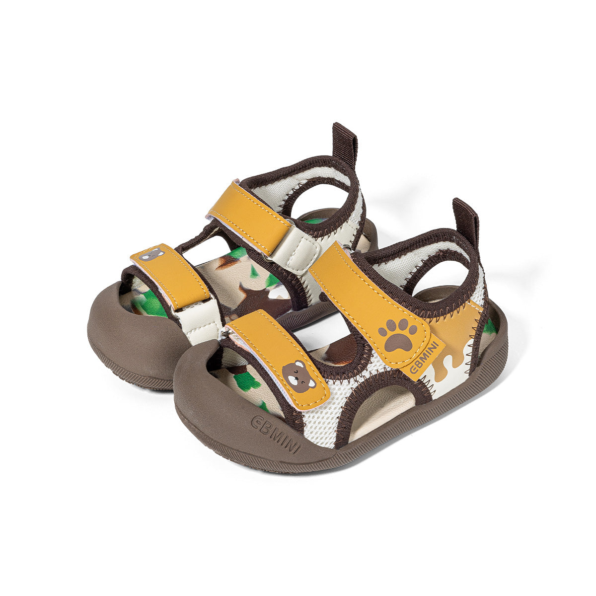 EBMINI KODA barefoot toddler sandals with a playful bear and paw-print design
