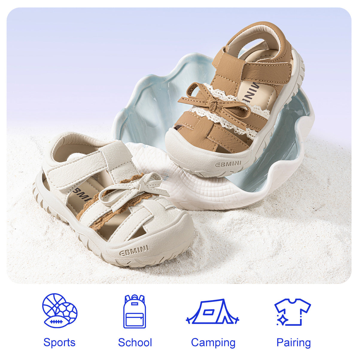 EBMINI LINEN beige brown tan and white toddler sandals