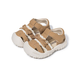 EBMINI LINEN barefoot toddler sandals with bow and lace details