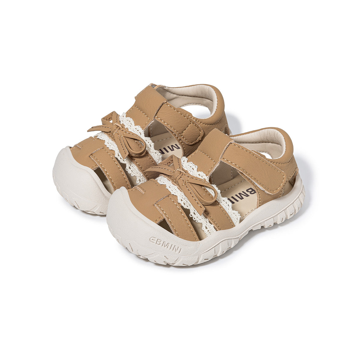 EBMINI LINEN barefoot toddler sandals with bow and lace details