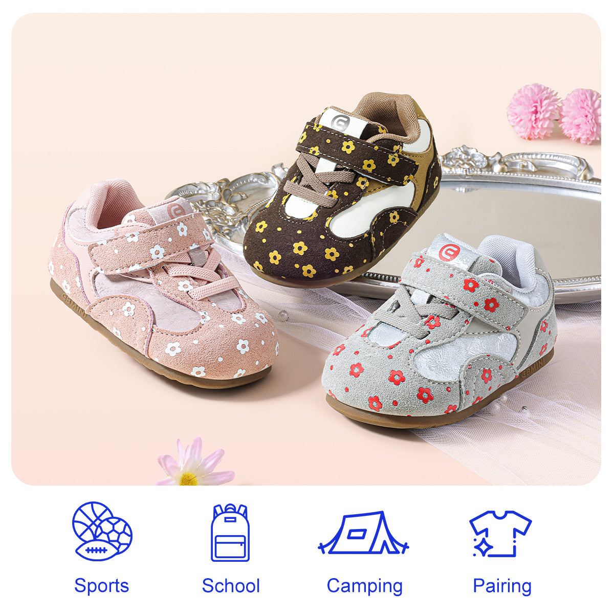 EBMINI MEADOW pink gray and brown tiny floral sneaker color options