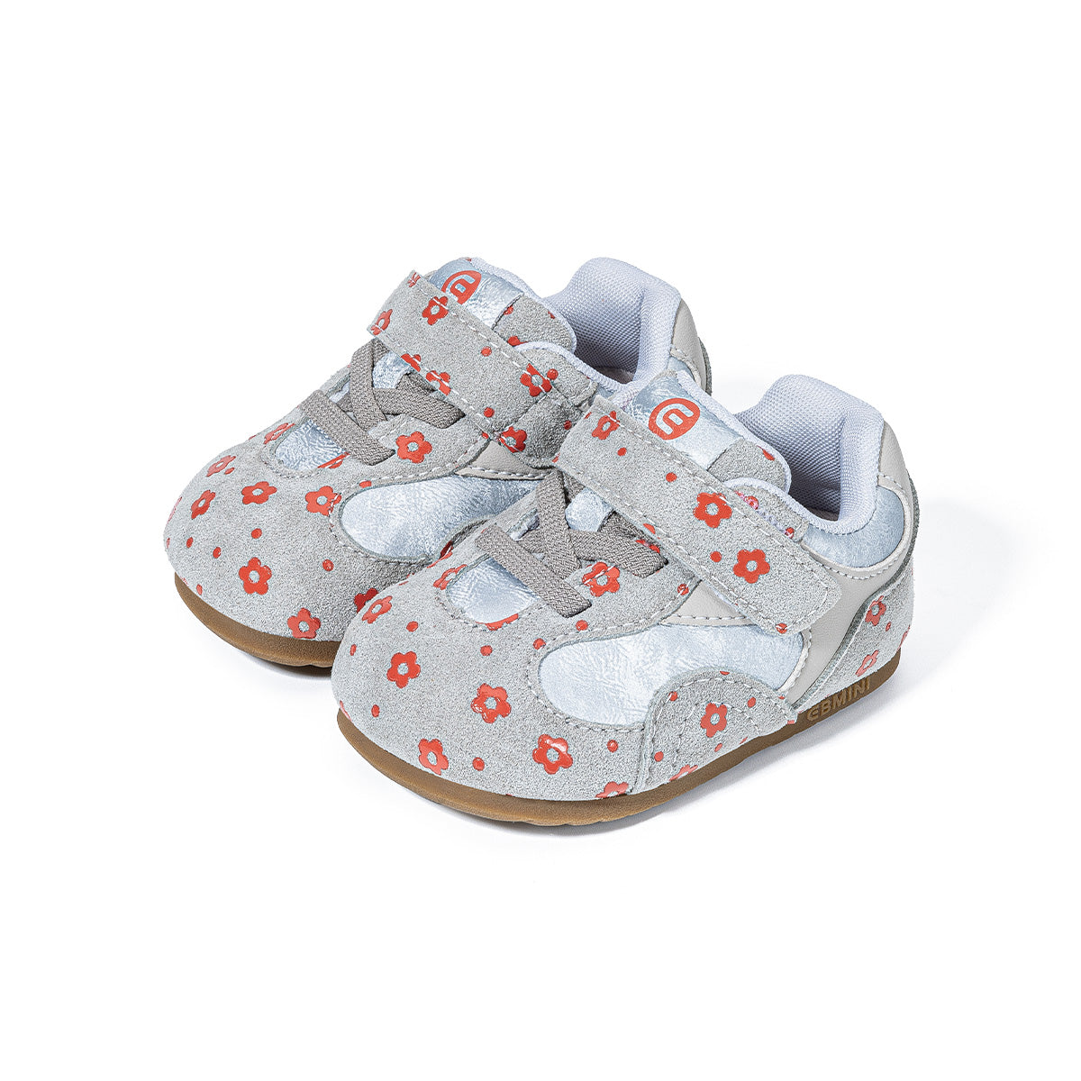 Pair of gray EBMINI MEADOW floral first walker sneakers