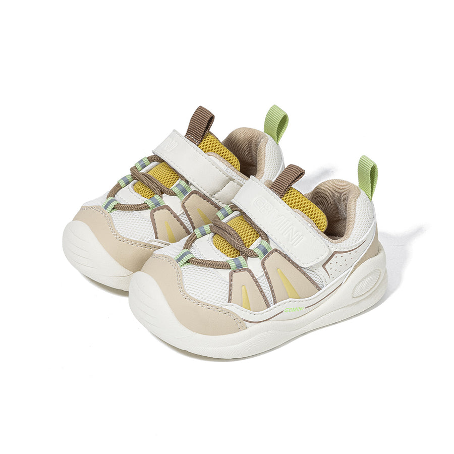 EBMINI NEON barefoot toddler sneakers with a bright green colorblock design