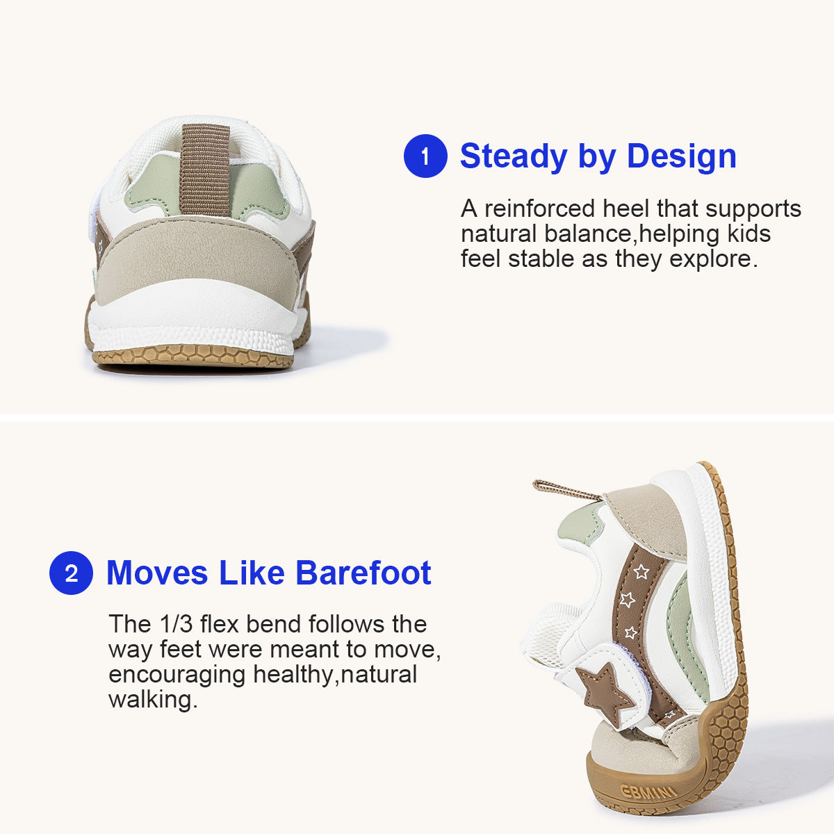 EBMINI ORBIT padded heel support and flexible sole demonstration