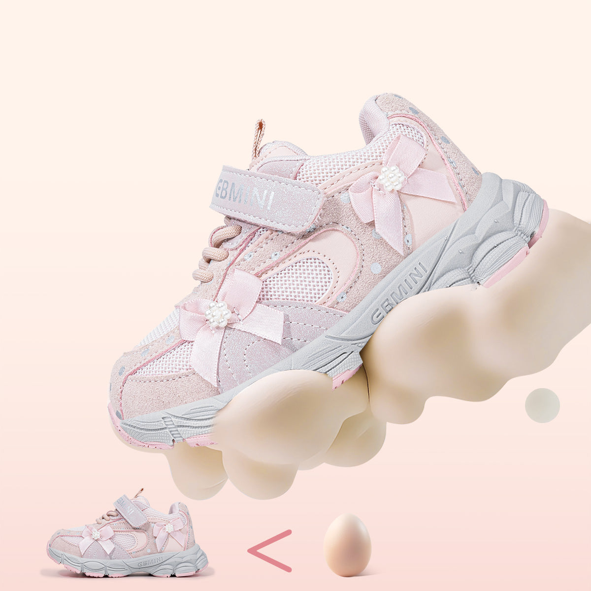 Pink EBMINI PEARL sneaker demonstrating soft flexible cushioning