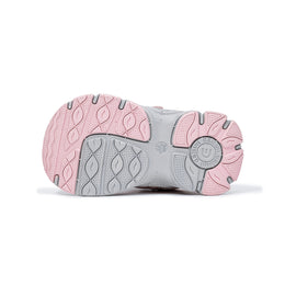 Bottom view of EBMINI PEARL pink and gray textured rubber outsole