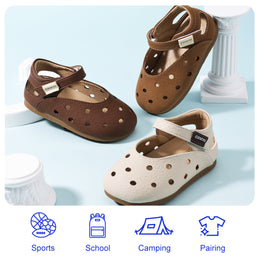 EBMINI PEARL brown camel and white toddler Mary Janes