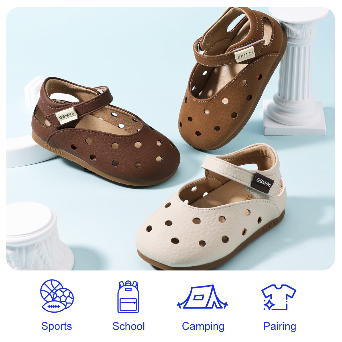 EBMINI PEARL brown camel and white toddler Mary Janes