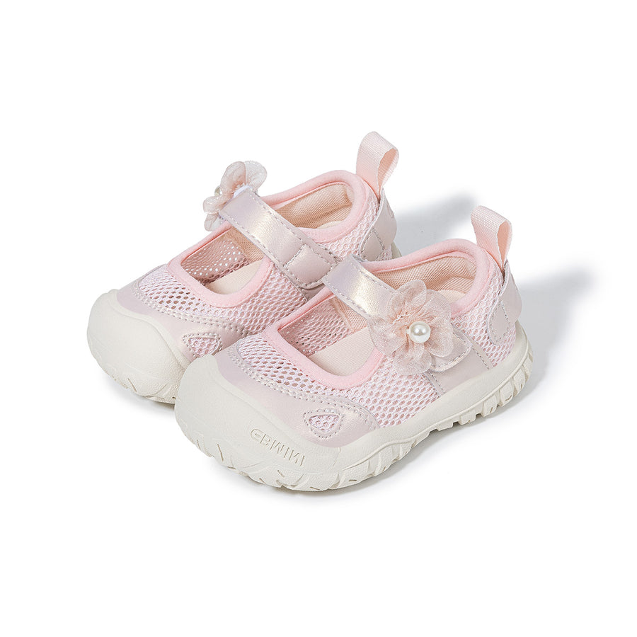 EBMINI POSY barefoot toddler sneakers with a floral Mary Jane design