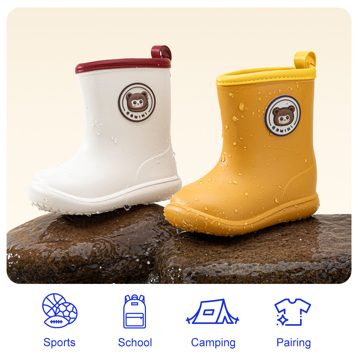 EBMINI PUDDLE unisex rain boots with easy pull-on handles