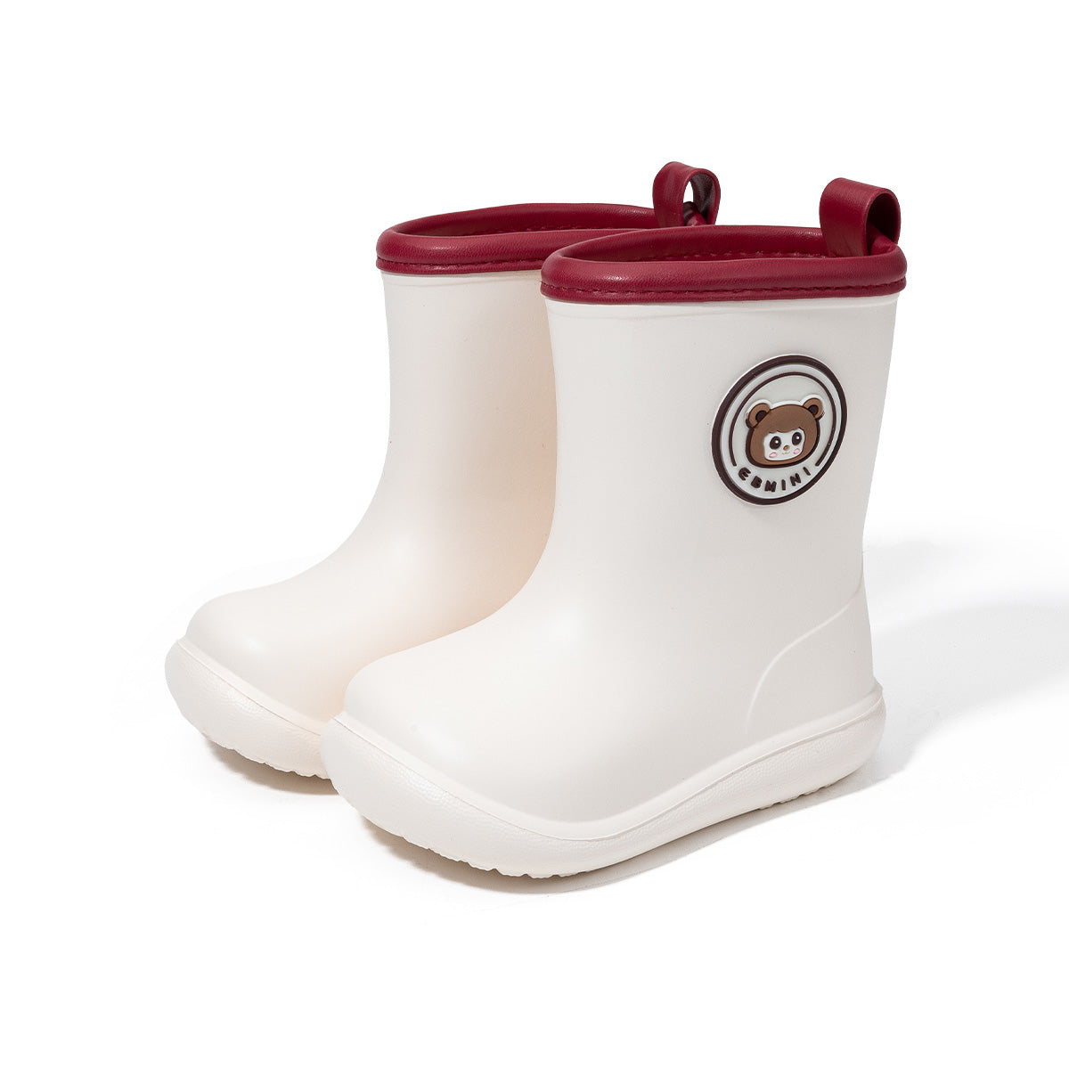 EBMINI PUDDLE barefoot kids rain boots with a playful bear design