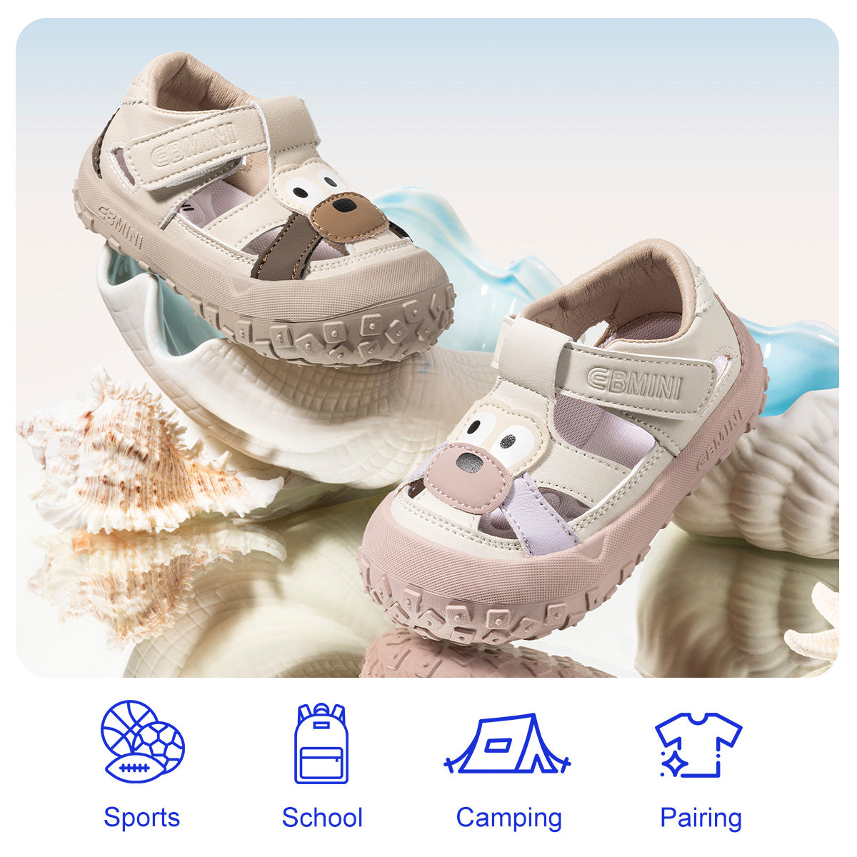 EBMINI PUPS beige and pink cartoon dog sandals for girls