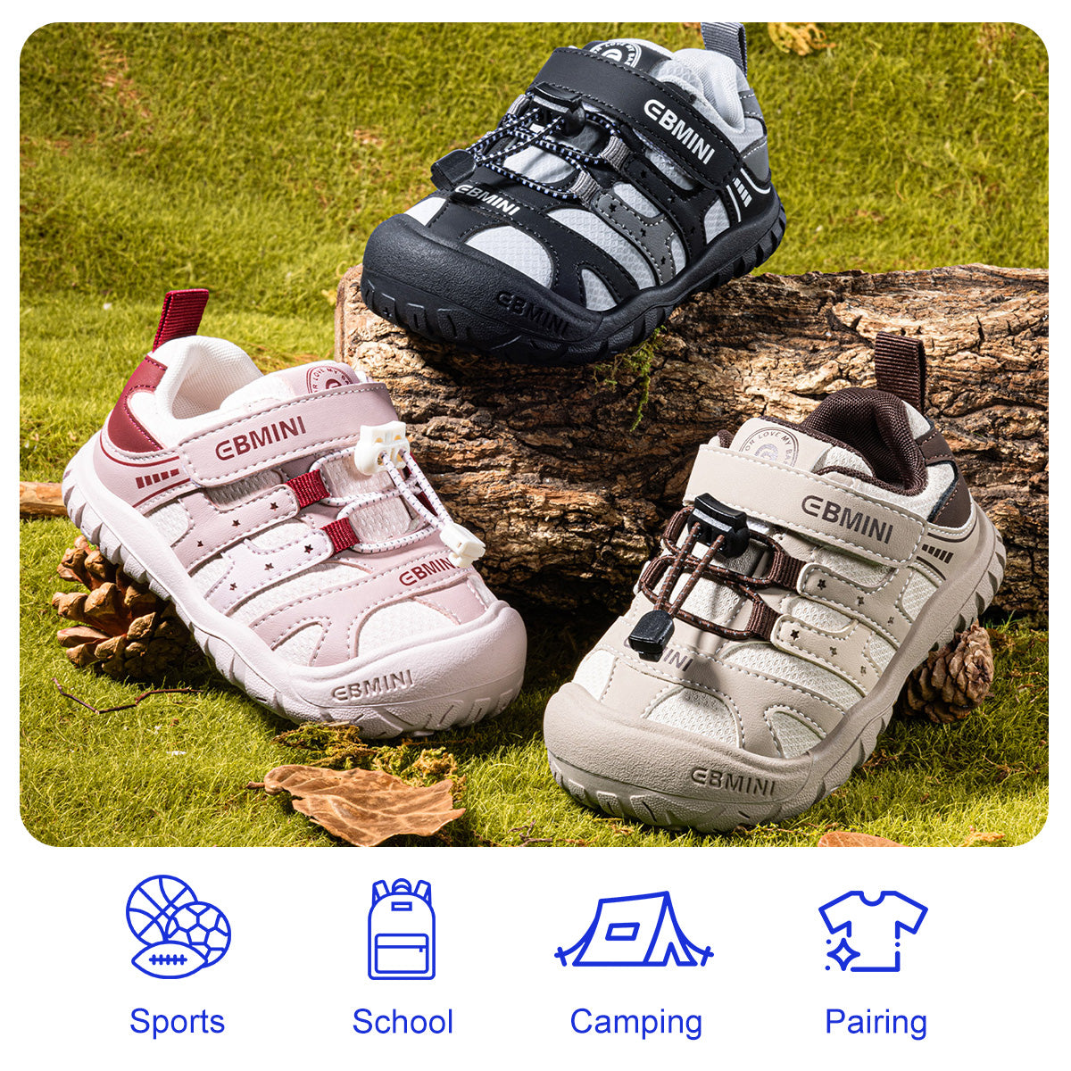 EBMINI QUEST black beige and pink outdoor sneaker color options