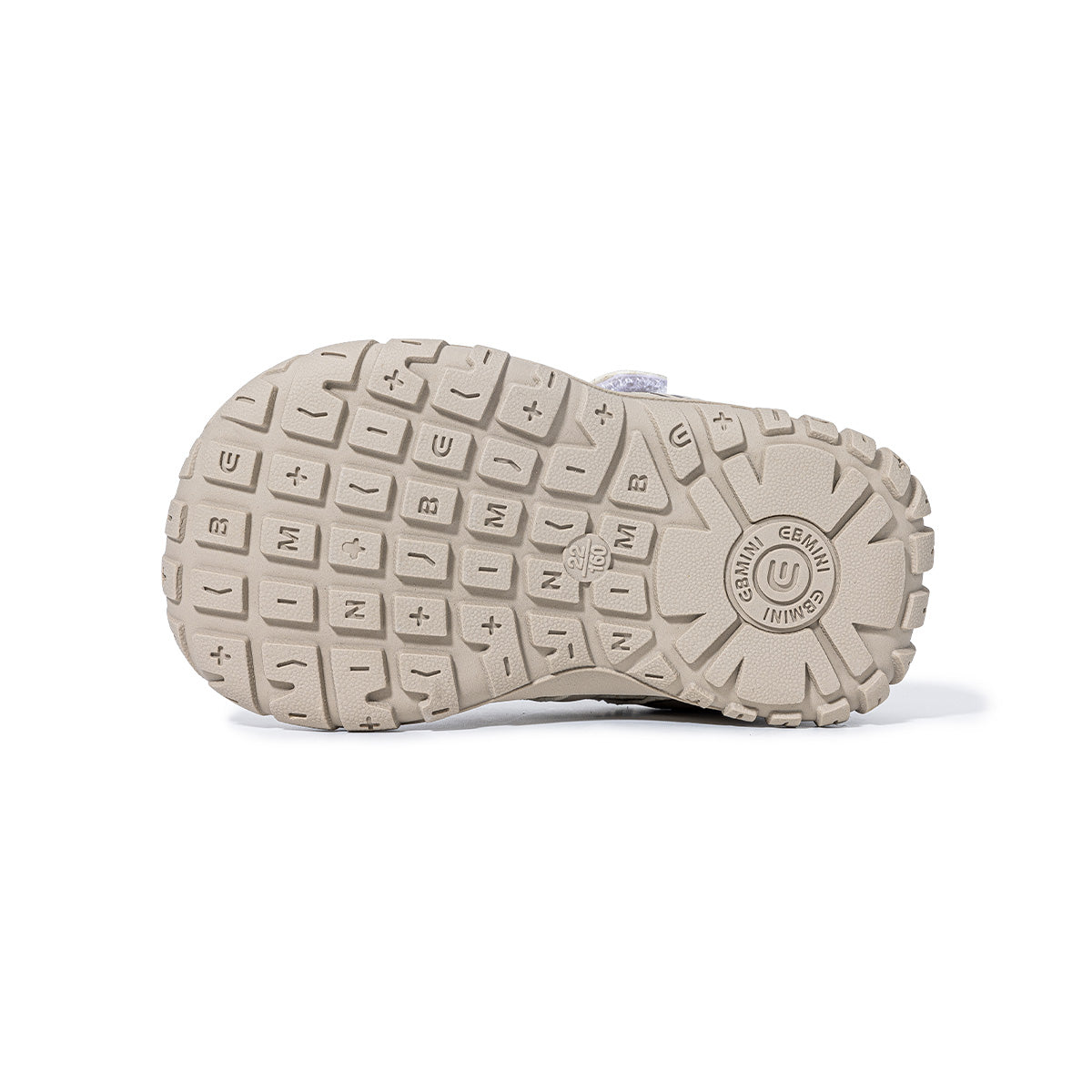 Bottom view of EBMINI QUEST flexible deep-tread rubber outsole