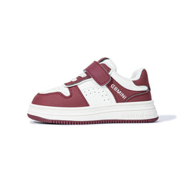 Side view of red EBMINI RACER court-style kids sneaker