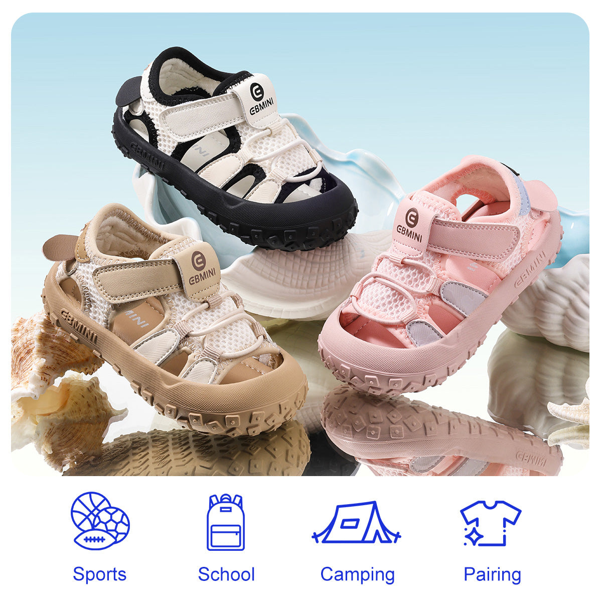 EBMINI REEF toddler sandals with an adjustable hook-and-loop closure