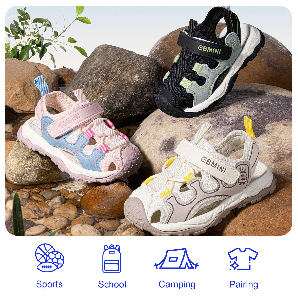 EBMINI RETRO easy-on sandals with a secure hook-and-loop strap