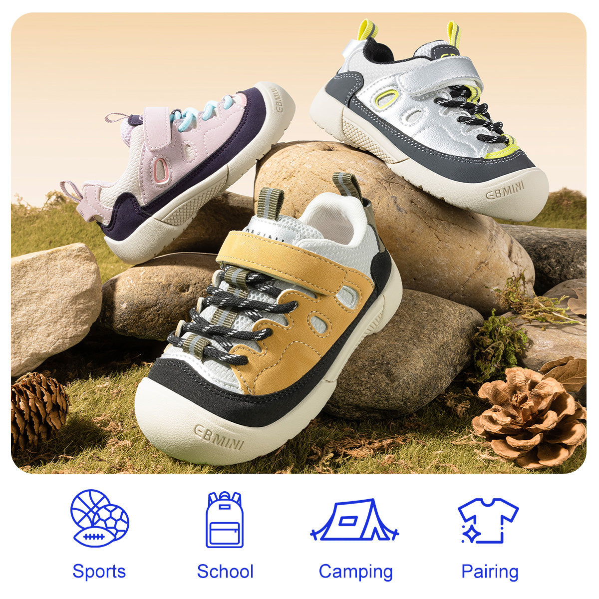 EBMINI RIDGE purple silver and yellow outdoor sneaker color options